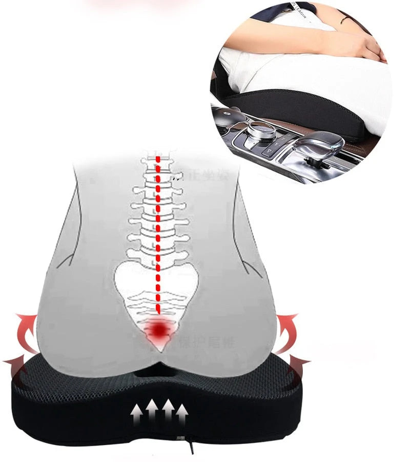 Car Seat Cushion Set Memory Foam Lumbar & Neck Support Adjustable Straps