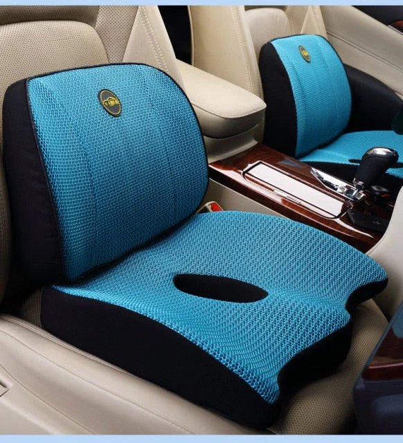 Car Seat Cushion Set Memory Foam Lumbar & Neck Support Adjustable Straps