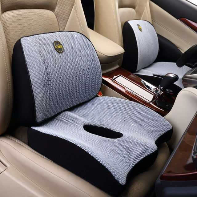 Car Seat Cushion Set Memory Foam Lumbar & Neck Support Adjustable Straps