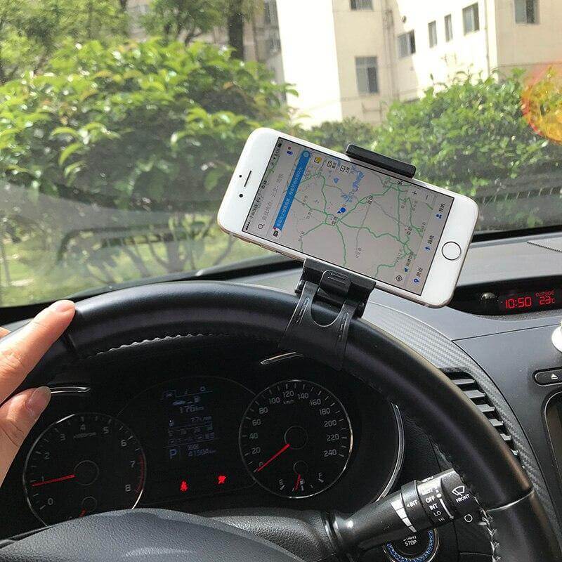 Car Steering Wheel Phone Holder Clip-On Soft Silicone Padding