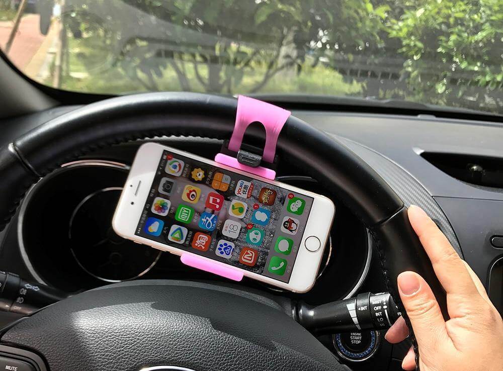 Car Steering Wheel Phone Holder Clip-On Soft Silicone Padding