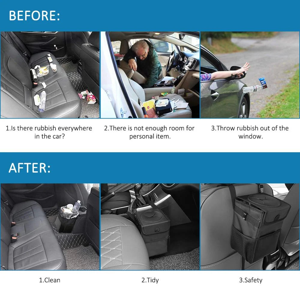 Car Trash Can Waterproof Foldable Adjustable Hanging Strap