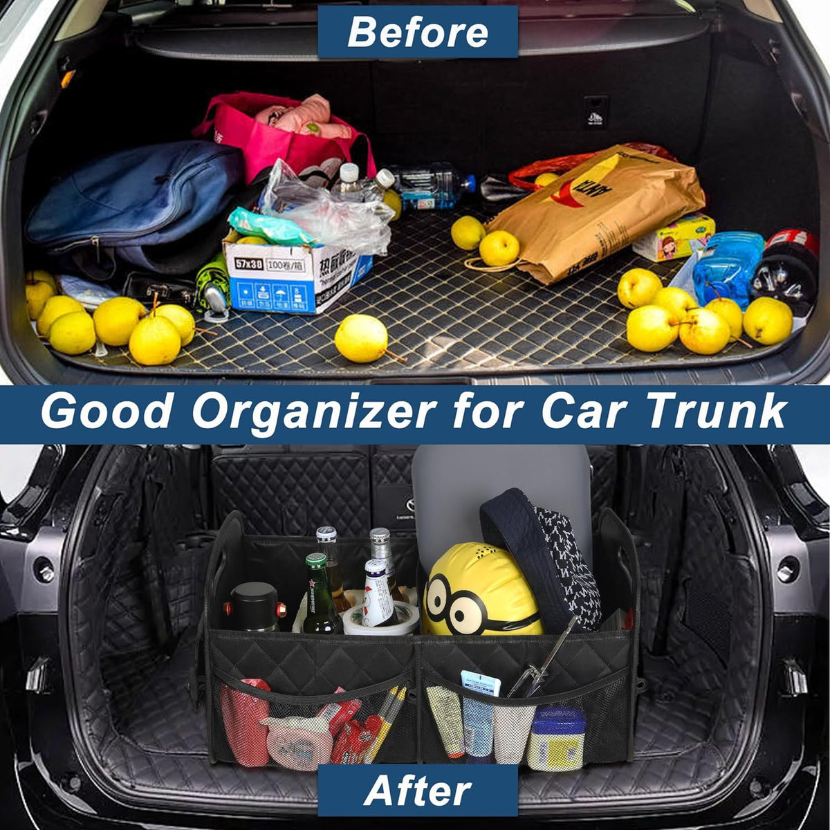 Car Trunk Organizer Adjustable Dividers Hook-And-Loop Base