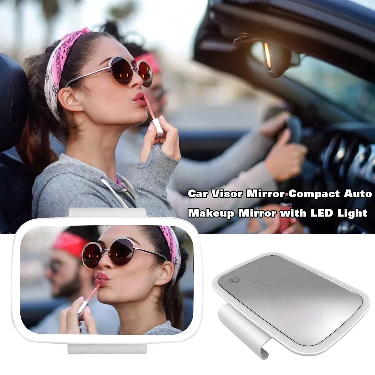 Car Visor Makeup Mirror LED Adjustable Brightness