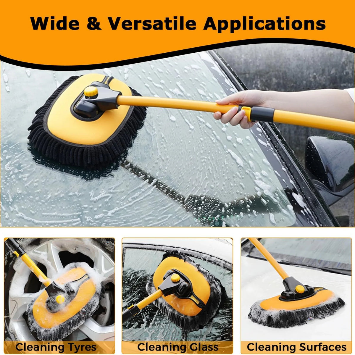 Car Wash Brush Telescopic Rotating Head Microfiber Chenille