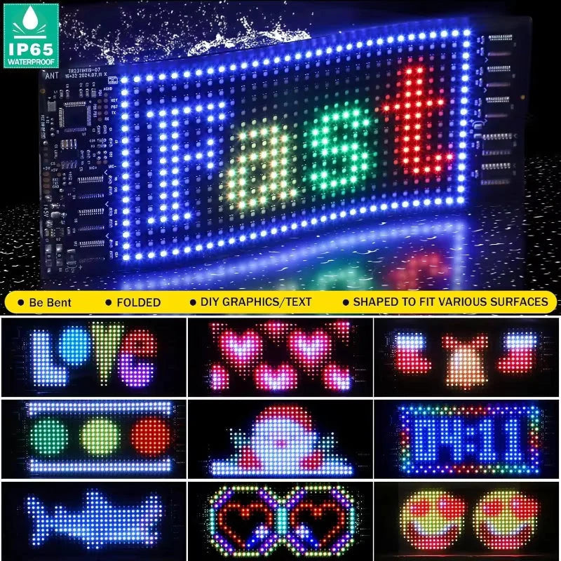 Car Windshield LED Display Programmable RGB App & Remote