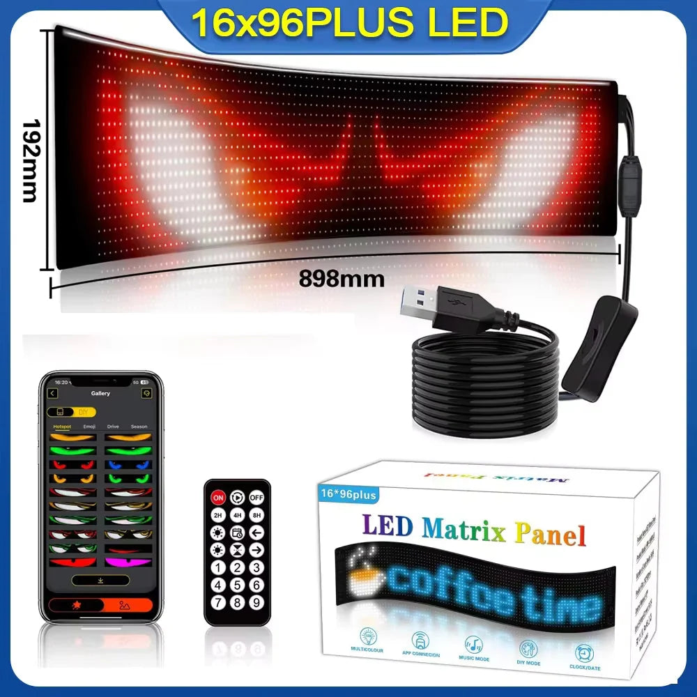 Car Windshield LED Display Programmable RGB App & Remote