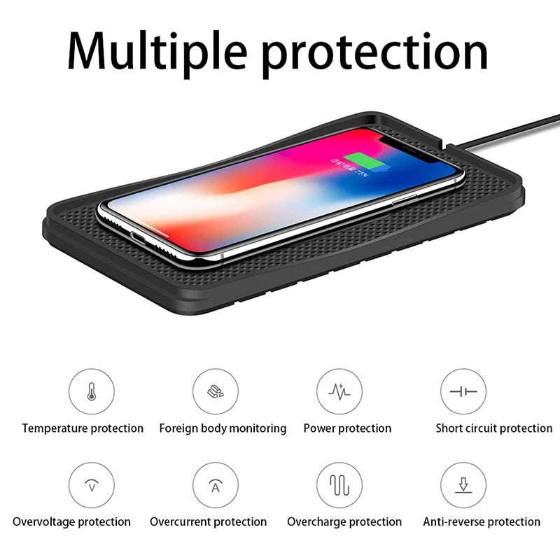 Car Wireless Charging Pad Qi Fast Charging Non-Slip Silicone Surface