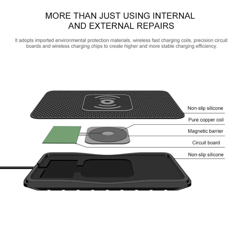 Car Wireless Charging Pad Qi Fast Charging Non-Slip Silicone Surface