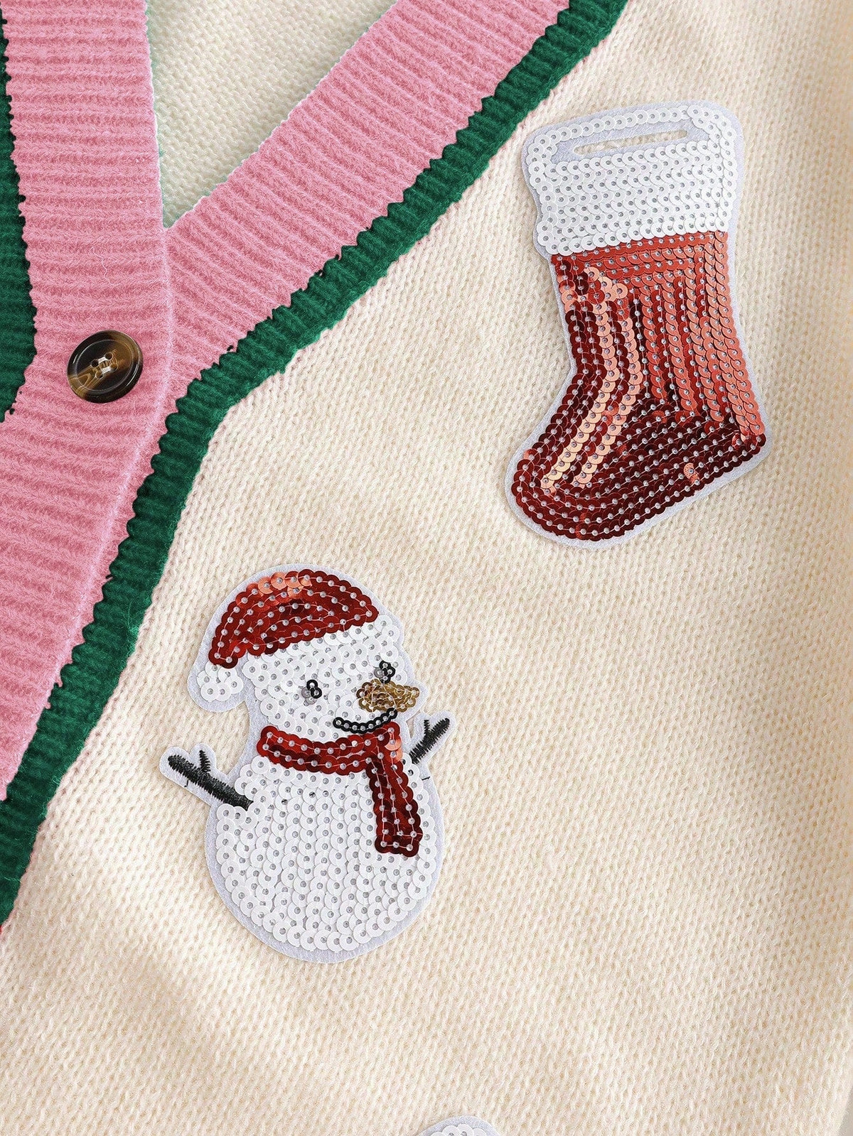 Cardigan Festive Multicolor Rib Knit Drop Shoulder