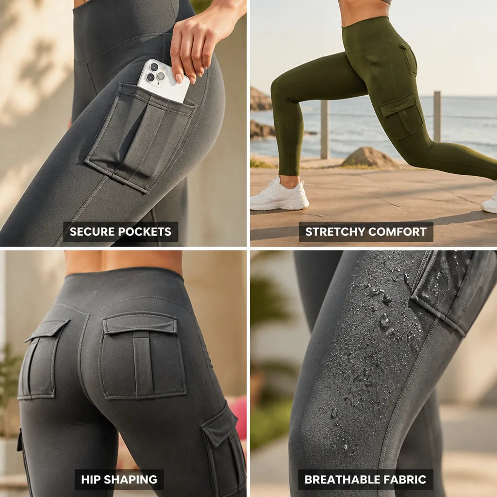 Cargo Leggings Stretchy Hip-Shaping Secure Pockets