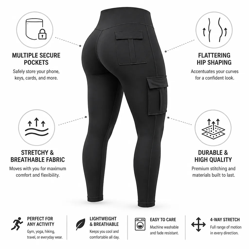 Cargo Leggings Stretchy Hip-Shaping Secure Pockets