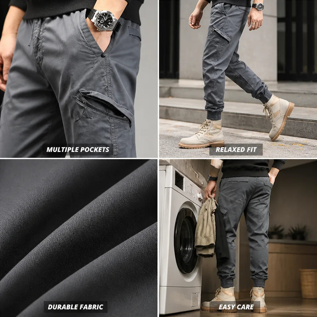 Cargo Pants Multiple Pockets Relaxed Fit Cotton Blend