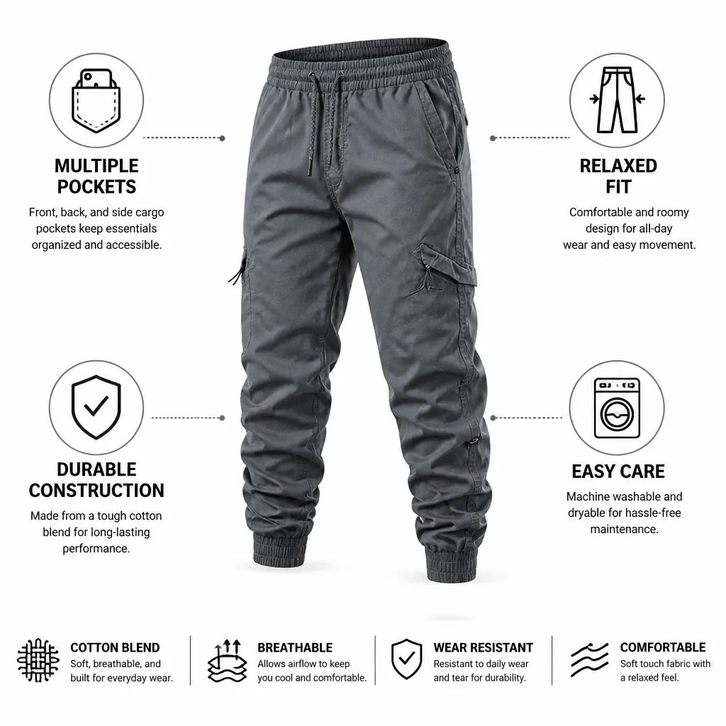 Cargo Pants Multiple Pockets Relaxed Fit Cotton Blend