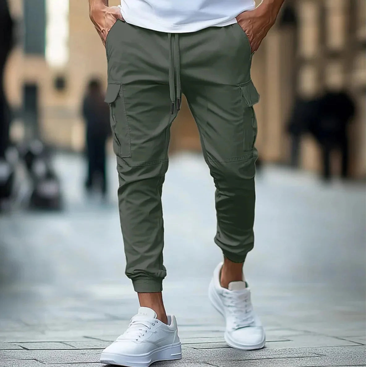 Cargo Pants Slim Fit Multiple Pockets Wrinkle-Resistant