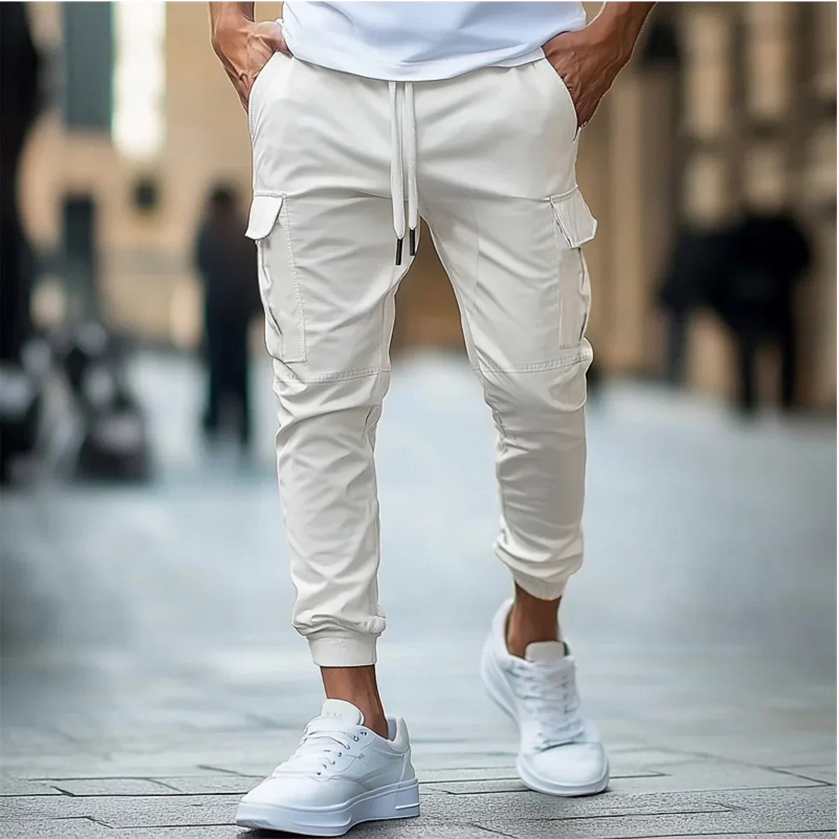 Cargo Pants Slim Fit Multiple Pockets Wrinkle-Resistant
