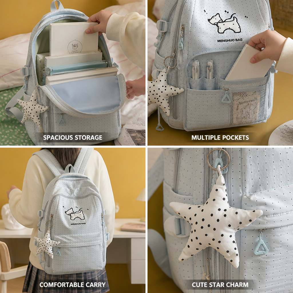 Cartoon Print Multi-Pocket Kids School Backpack (With Star Charm)