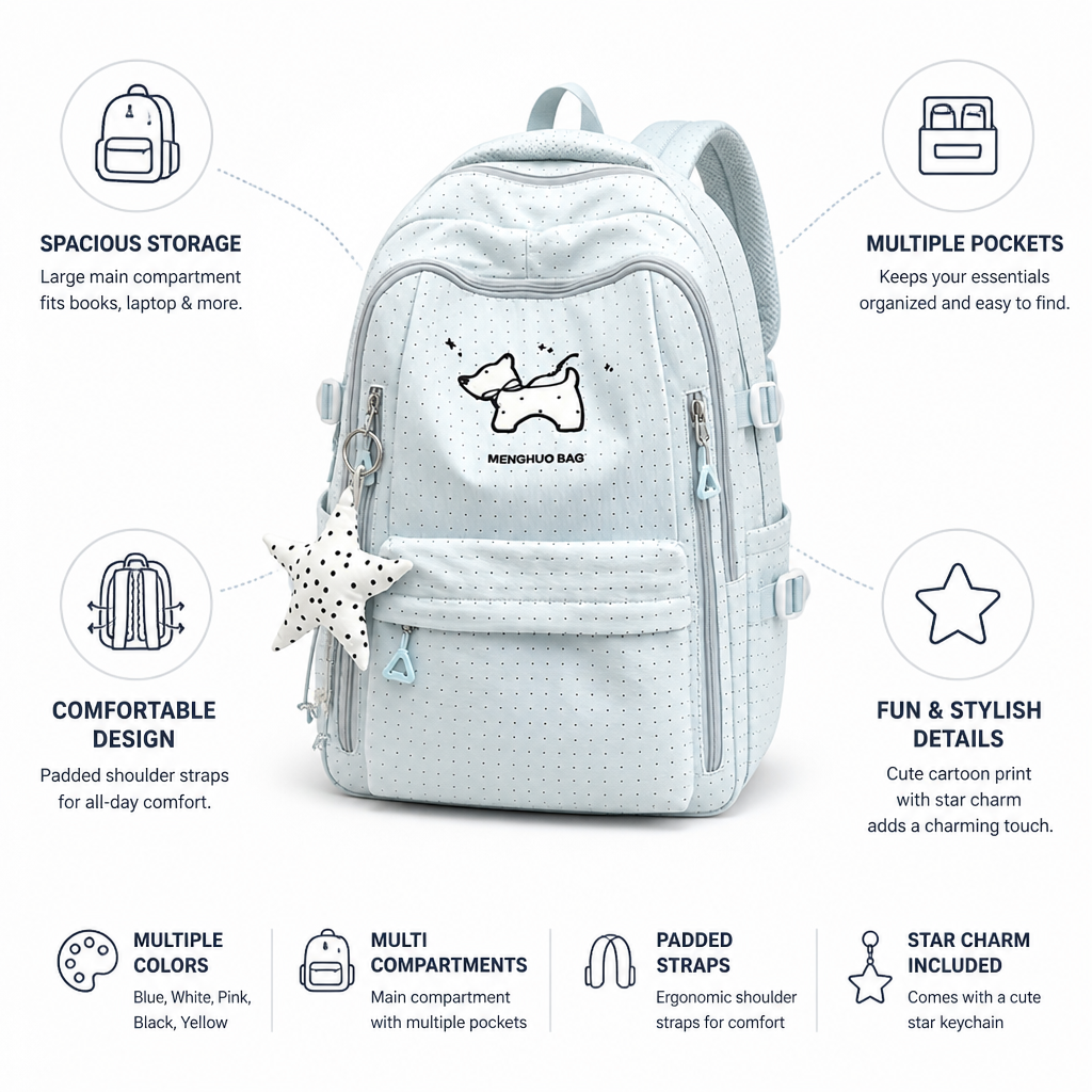 Cartoon Print Multi-Pocket Kids School Backpack (With Star Charm)