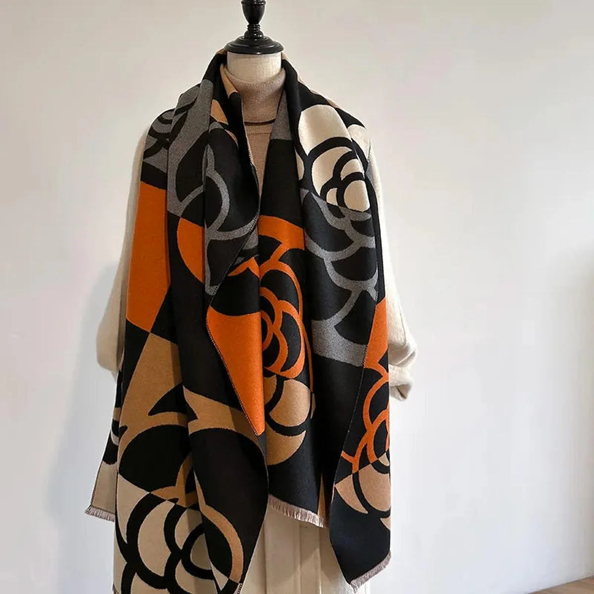 Cashmere Scarf Reversible Printed Design Warm Winter Accessory