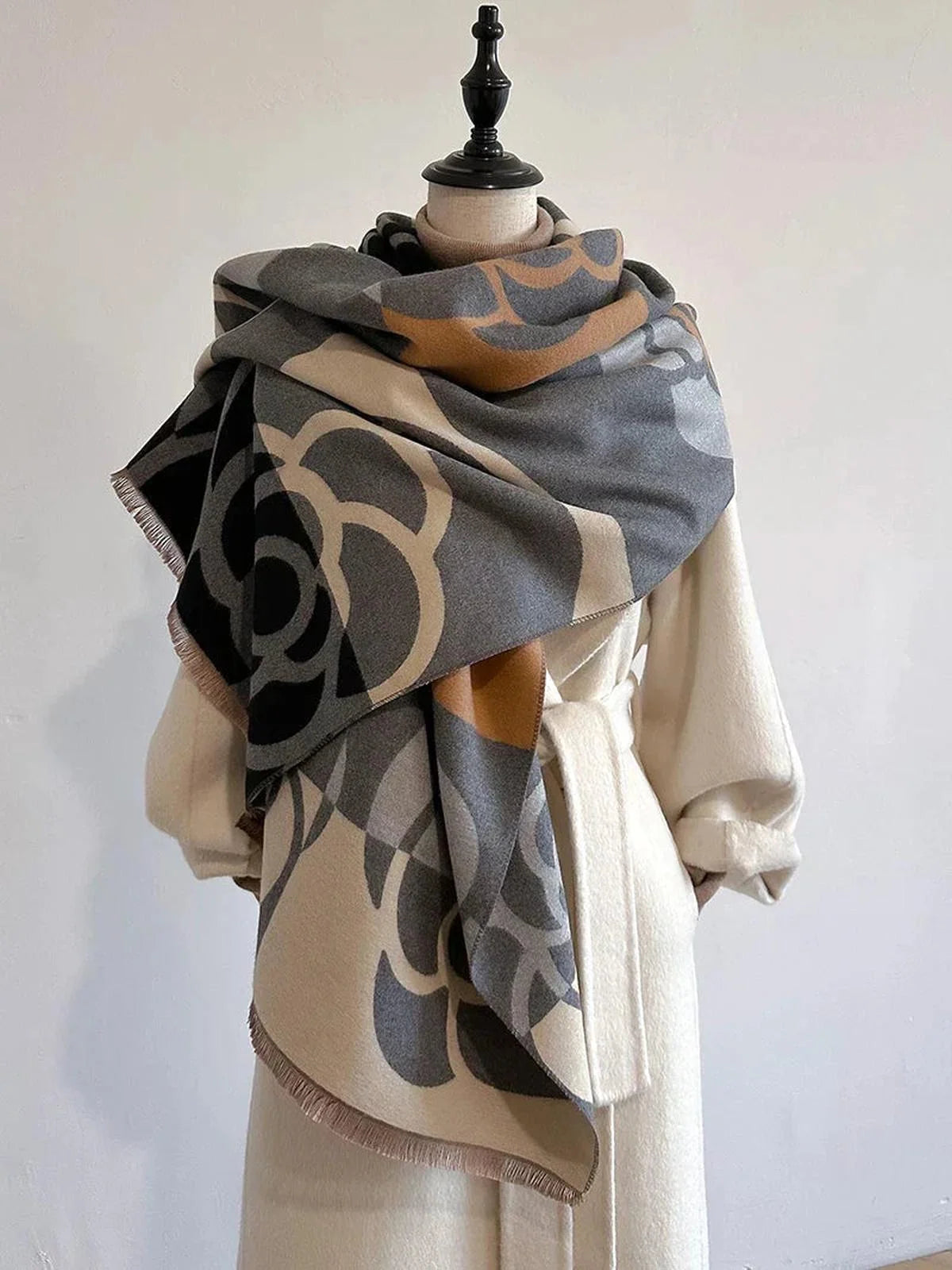 Cashmere Scarf Reversible Printed Design Warm Winter Accessory