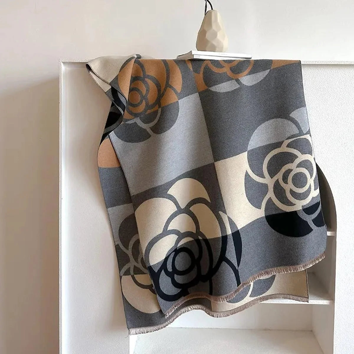 Cashmere Scarf Reversible Printed Design Warm Winter Accessory