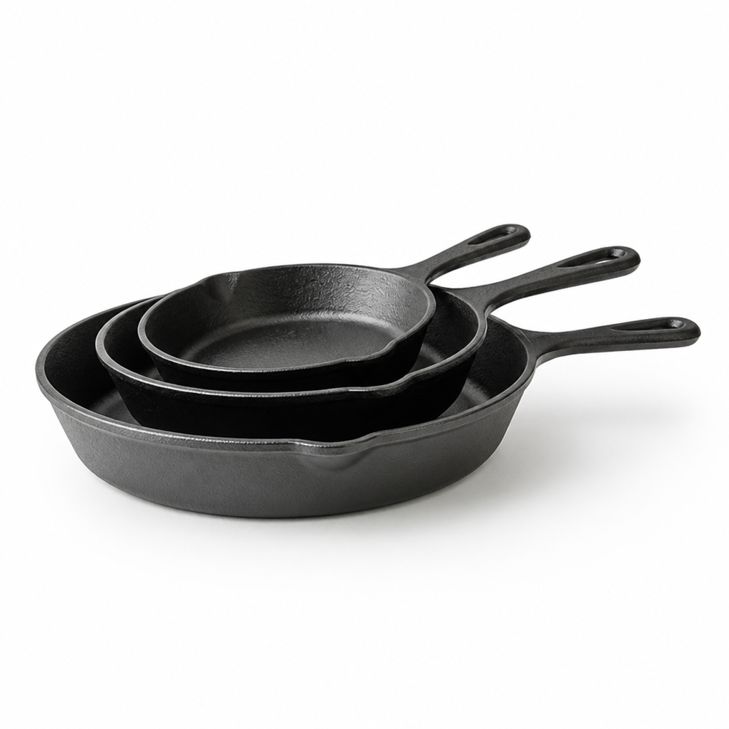 Cast Iron Even-Heat Frying Pan Set (3-Piece)