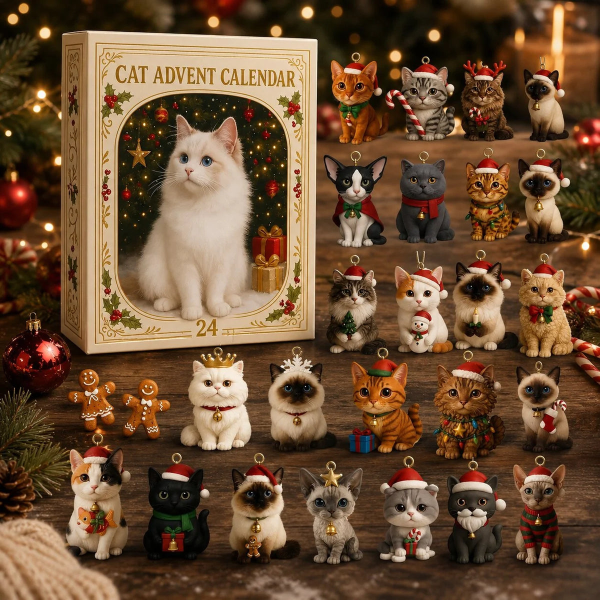 Cat Advent Calendar 24 Miniature Figurines for Christmas Countdown