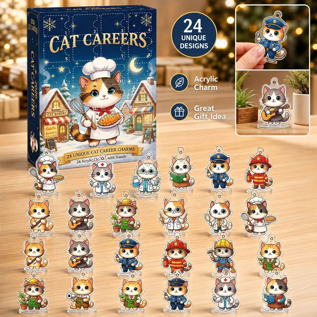 Cat Advent Calendar Acrylic Display 24 Compartments
