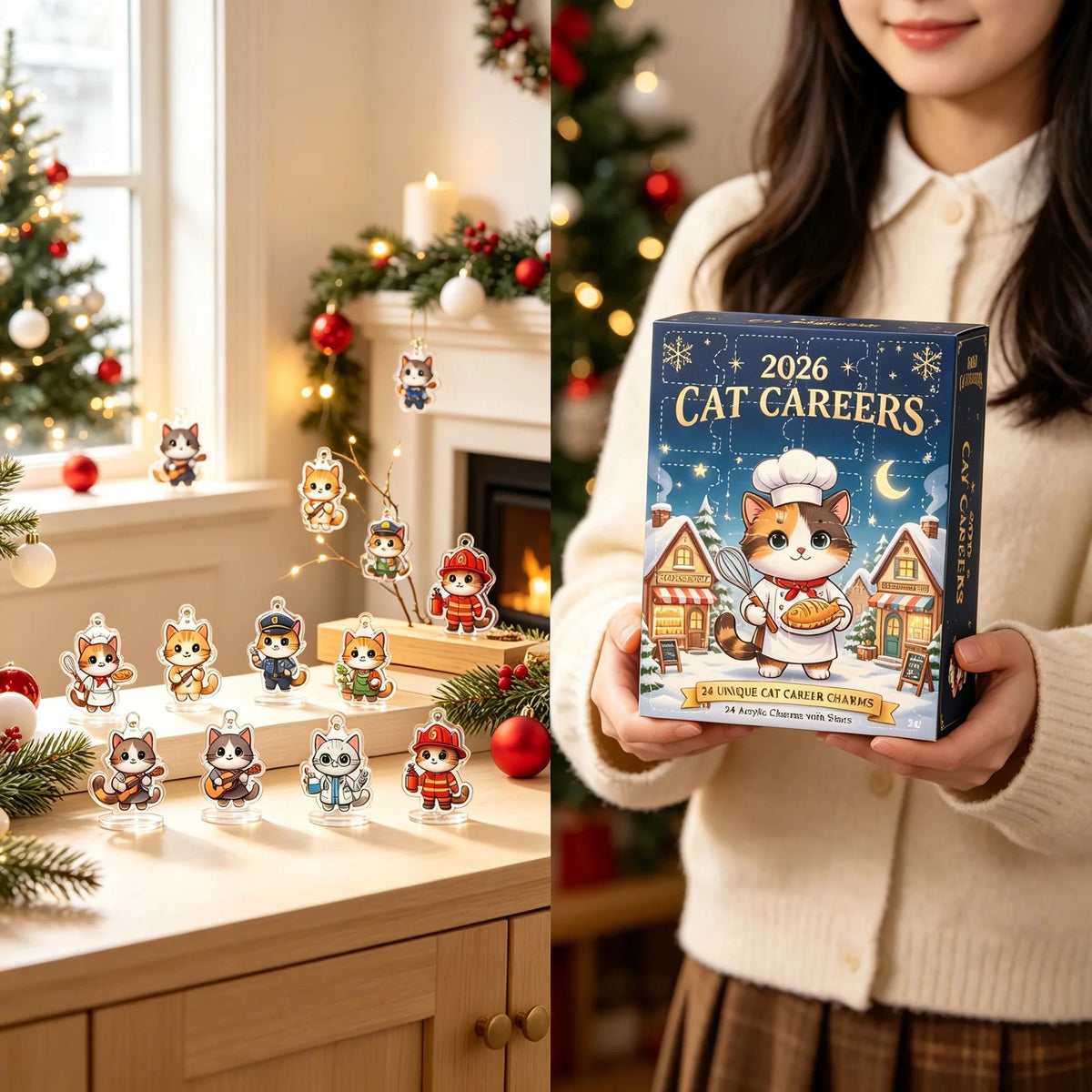 Cat Advent Calendar Acrylic Display 24 Compartments