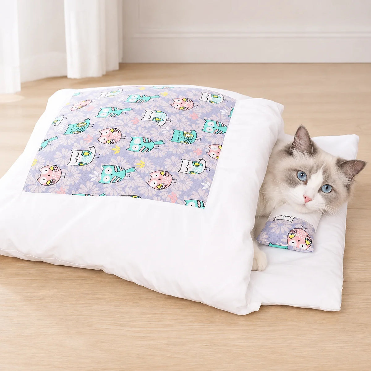 Cat Bed Enclosed Cave Plush Built-In Pillow