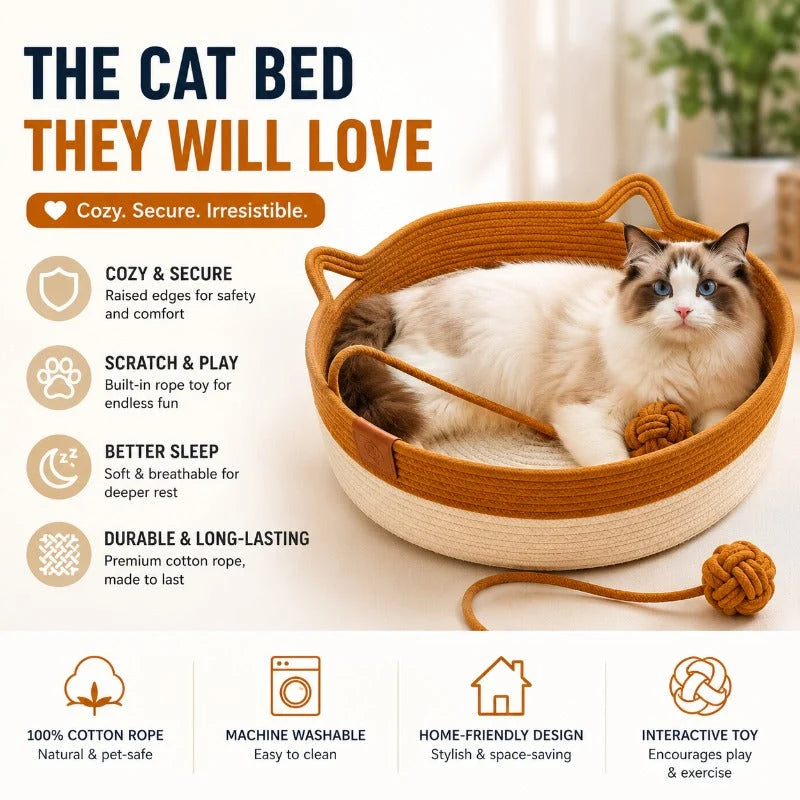 Cat Bed & Scratcher Woven Cotton Rope Toy