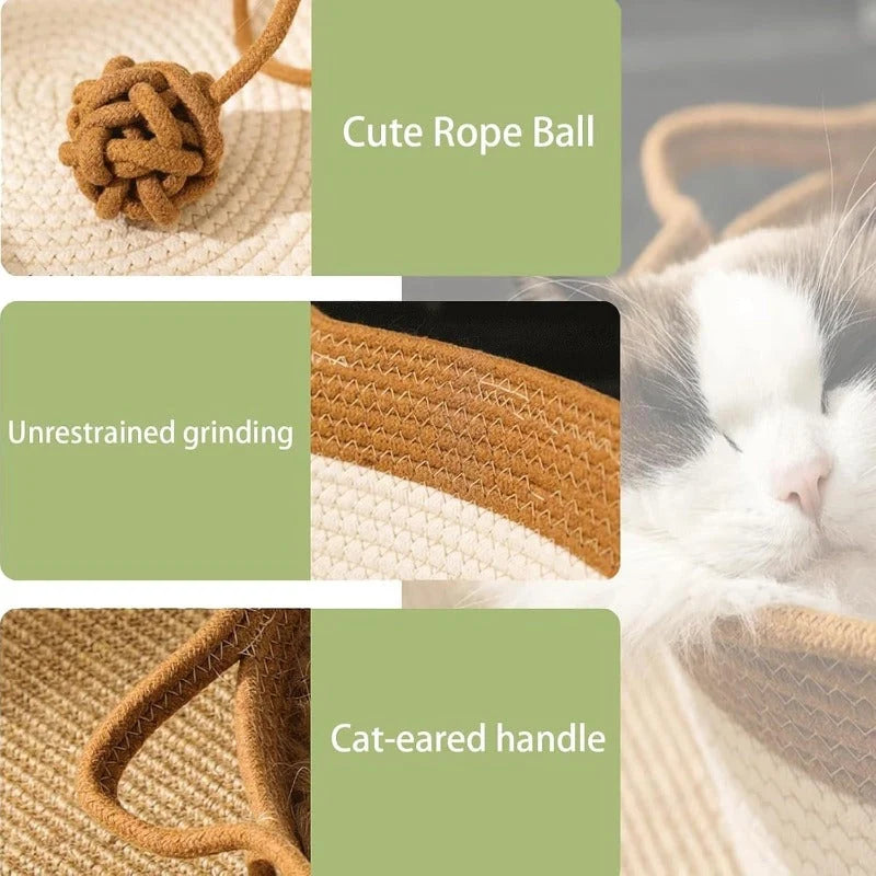 Cat Bed & Scratcher Woven Cotton Rope Toy