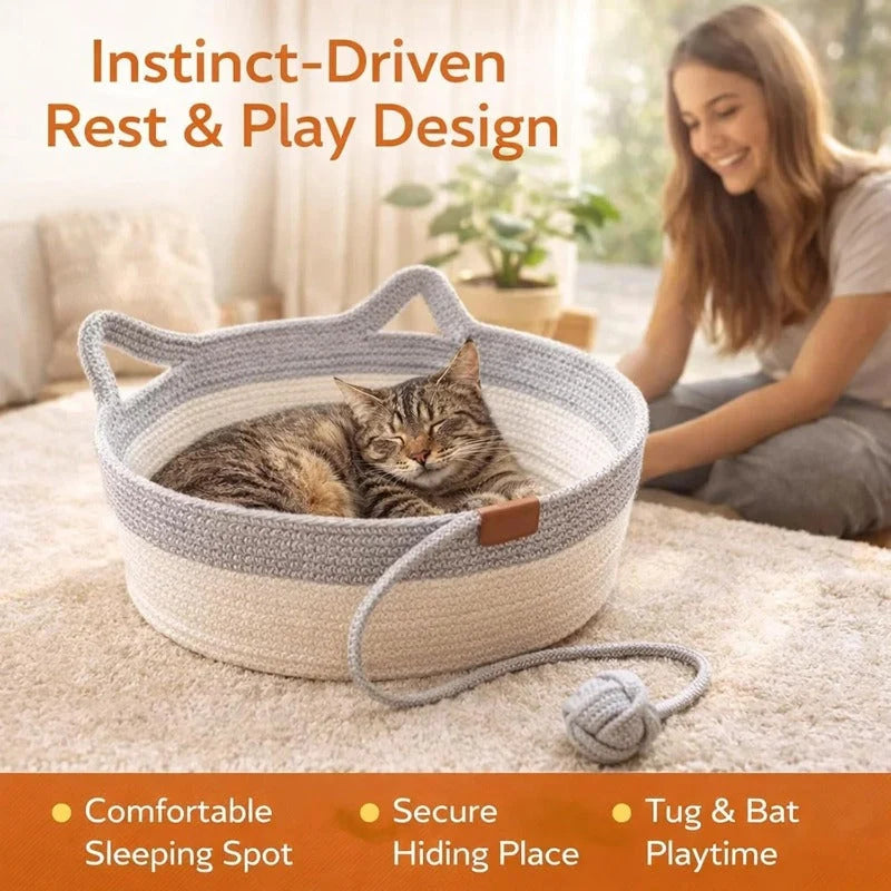 Cat Bed & Scratcher Woven Cotton Rope Toy