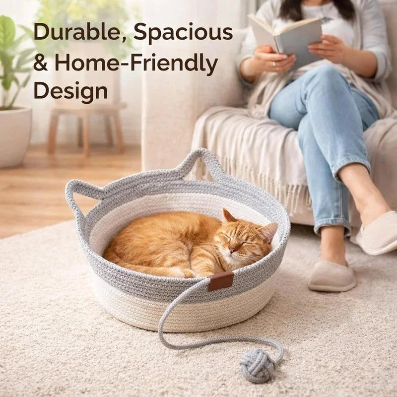 Cat Bed & Scratcher Woven Cotton Rope Toy
