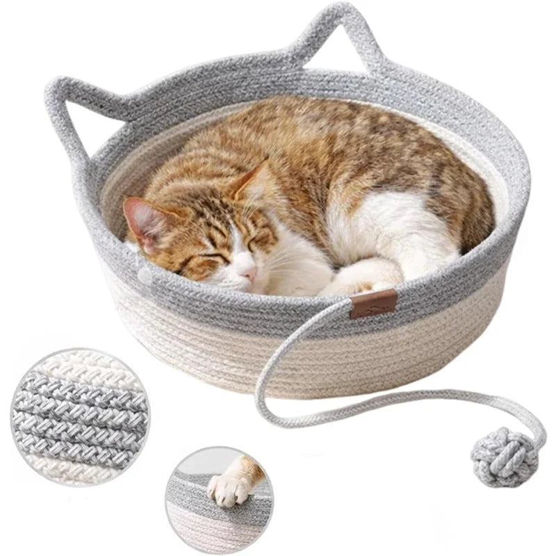 Cat Bed & Scratcher Woven Cotton Rope Toy