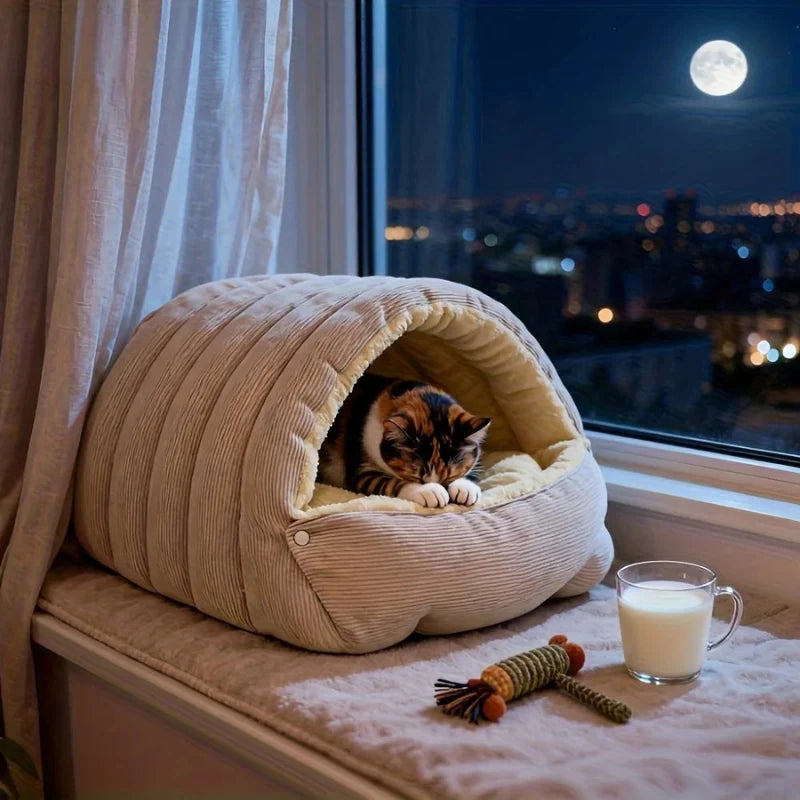 Cat Cave Bed Enclosed Fleece Machine Washable
