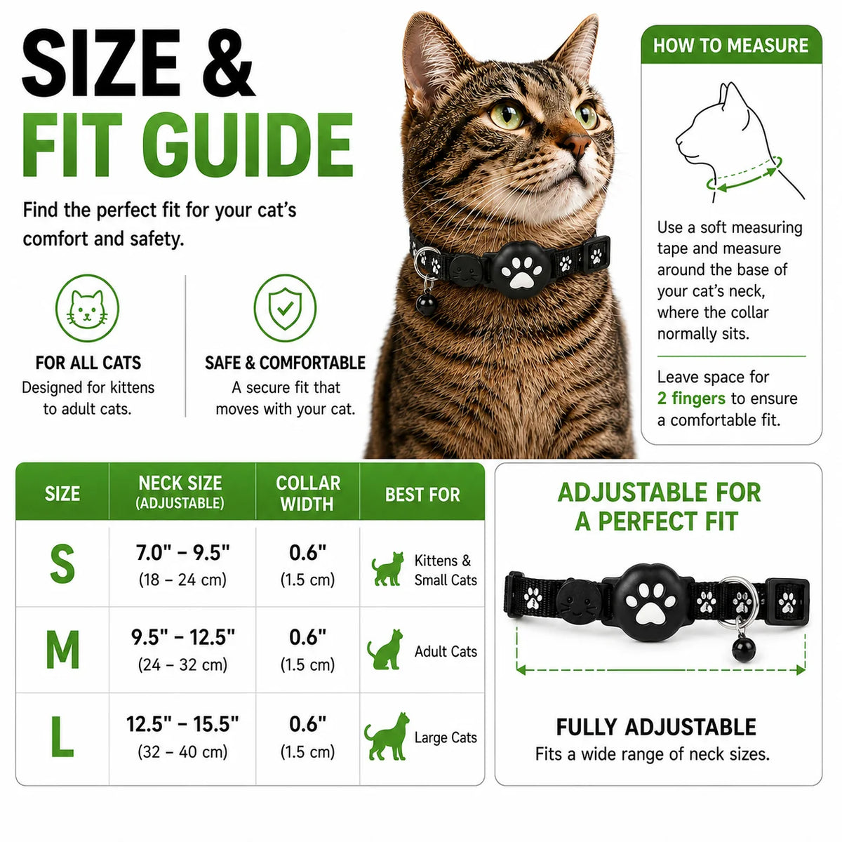Cat Collar GPS Tracking Reflective Water-Resistant