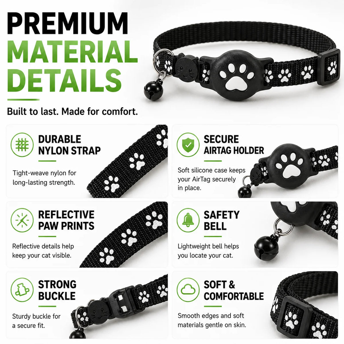 Cat Collar GPS Tracking Reflective Water-Resistant