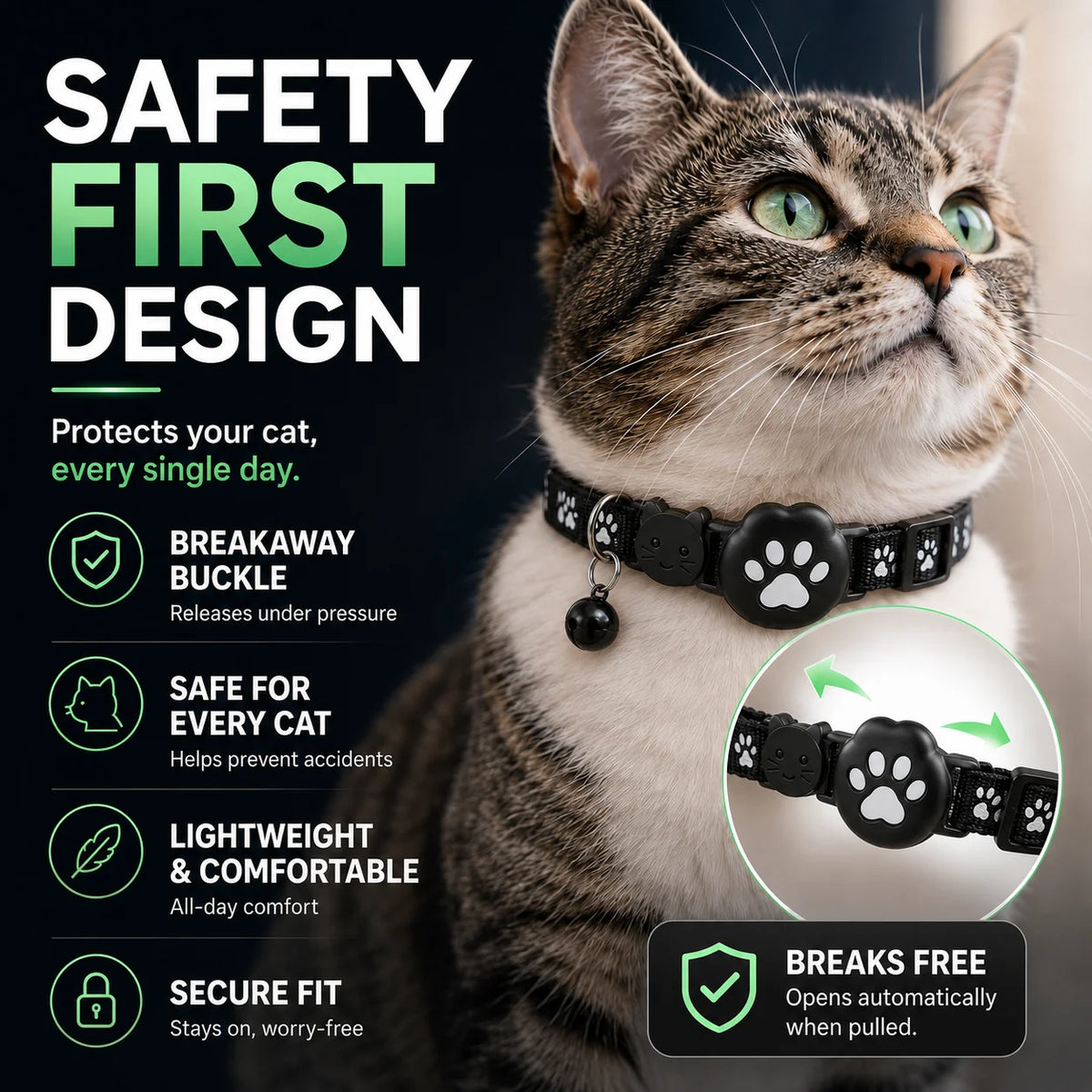 Cat Collar GPS Tracking Reflective Water-Resistant