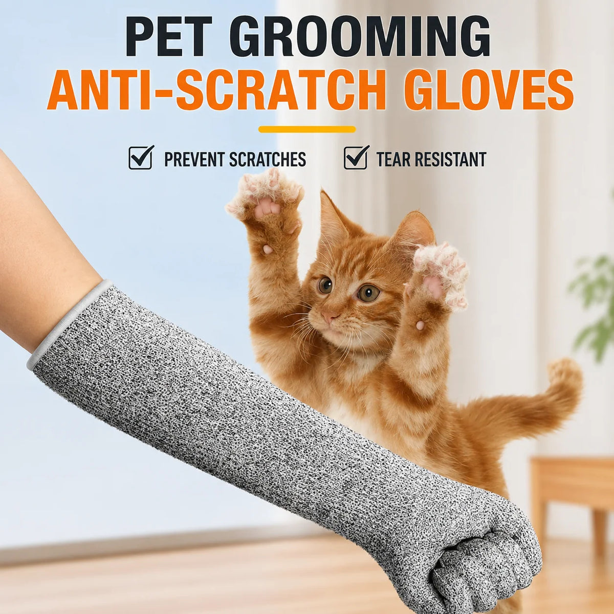 Cat Grooming Gloves Kevlar Extended Arm Protection