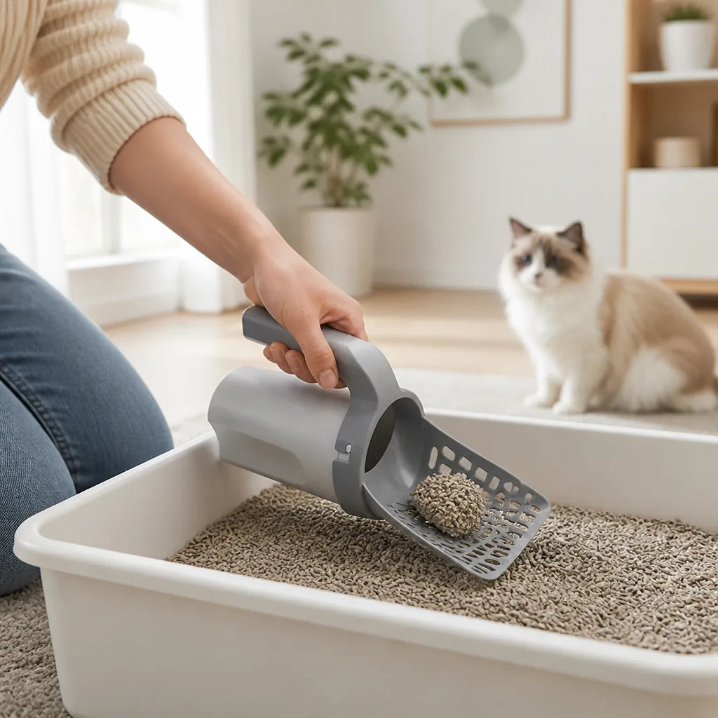 Cat Litter Scoop Integrated Waste Container Perforated Head
