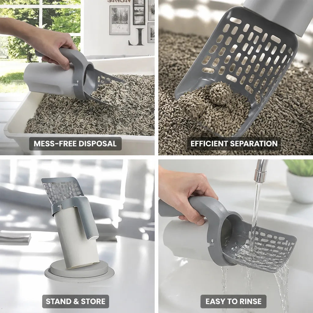 Cat Litter Scoop Integrated Waste Container Perforated Head