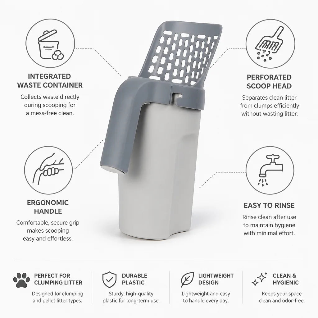 Cat Litter Scoop Integrated Waste Container Perforated Head