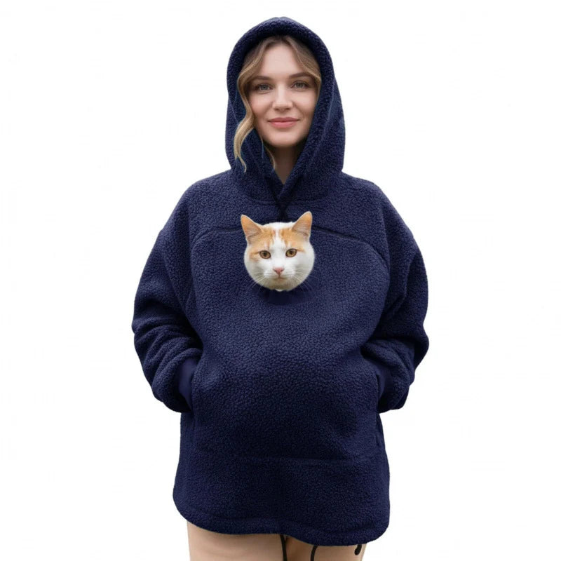 Cat Pocket Hoodie Sherpa Fleece Oversized Fit