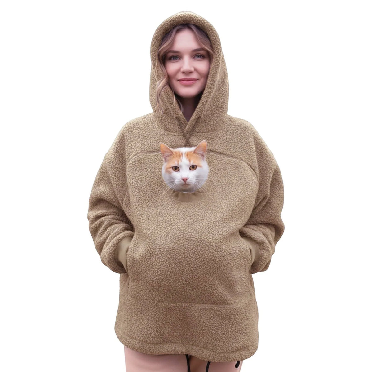Cat Pocket Hoodie Sherpa Fleece Oversized Fit