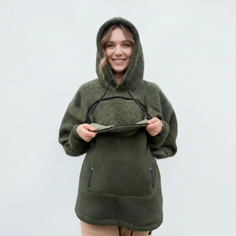 Cat Pocket Hoodie Sherpa Fleece Oversized Fit
