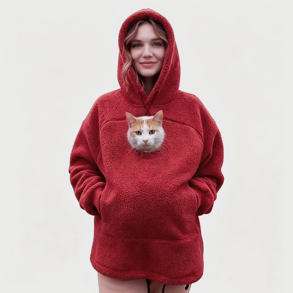 Cat Pocket Hoodie Sherpa Fleece Oversized Fit