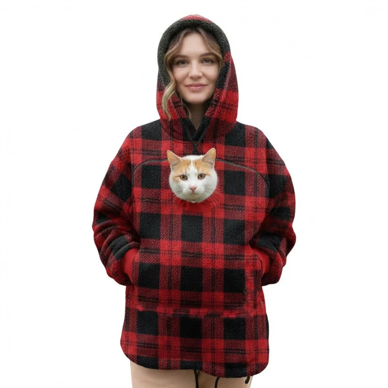 Cat Pocket Hoodie Sherpa Fleece Oversized Fit