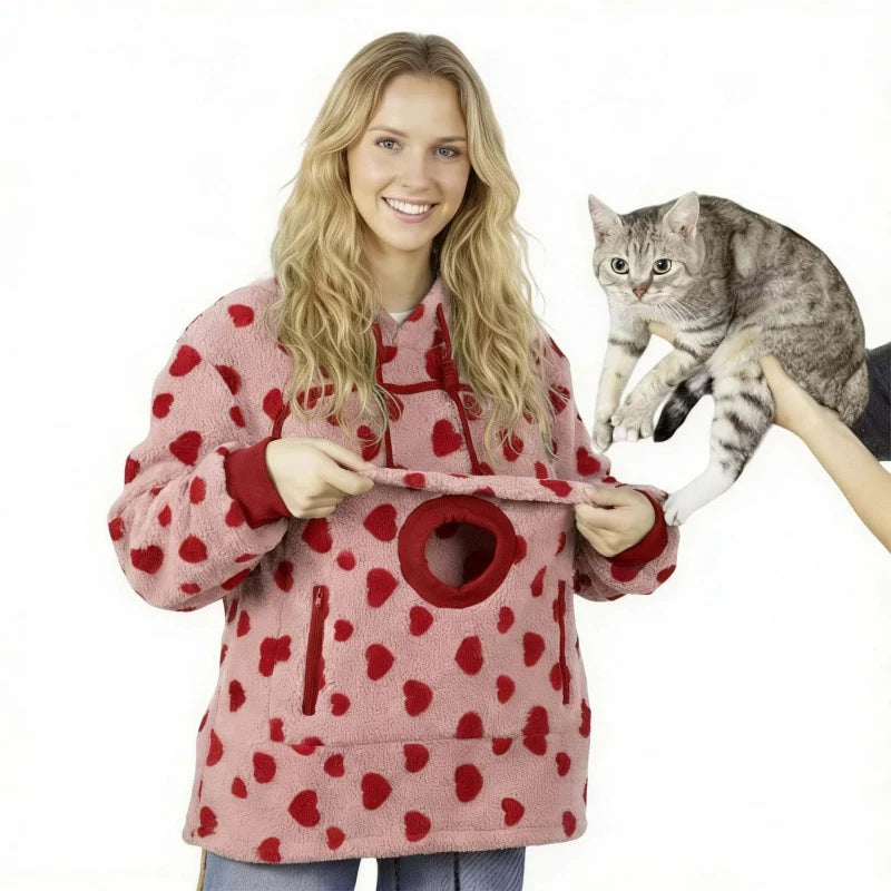 Cat Pocket Hoodie Sherpa Fleece Oversized Fit