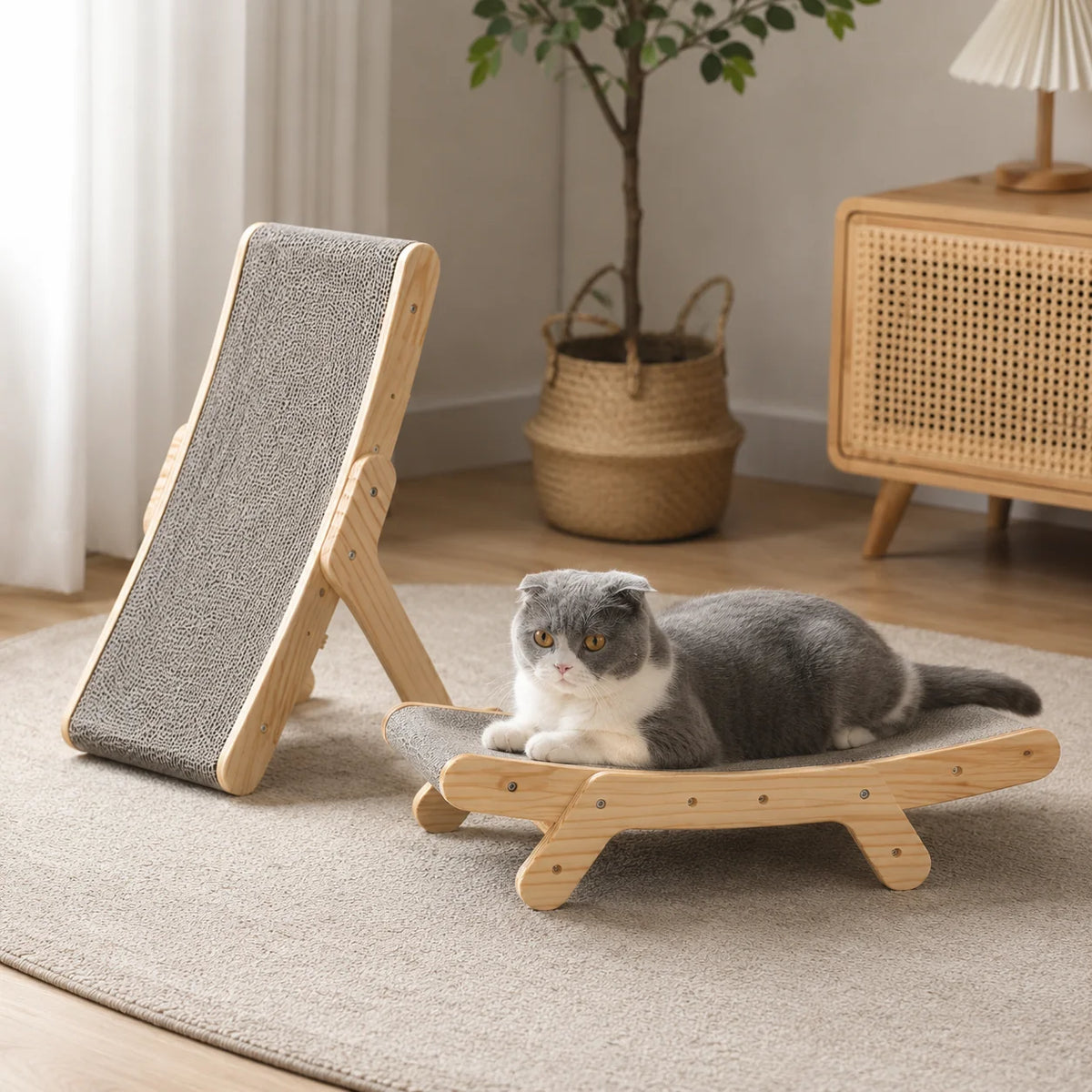 Cat Scratcher Curved Slope Solid Wood